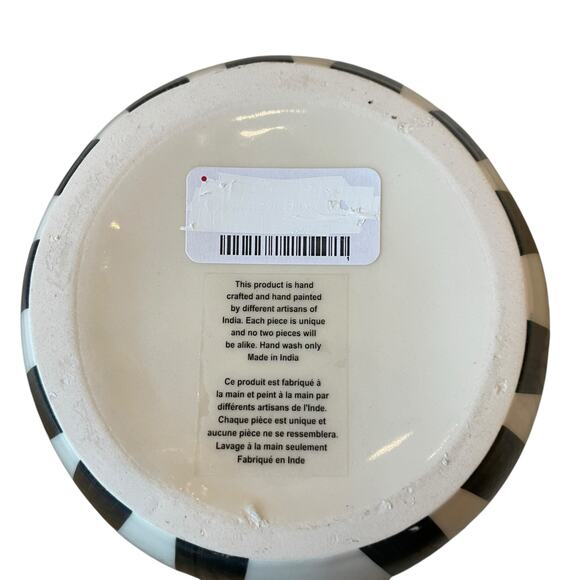 Hand Painted Striped Ceramic Pitcher 8in Made in India Black & Cream NEW - Picture 10 of 15